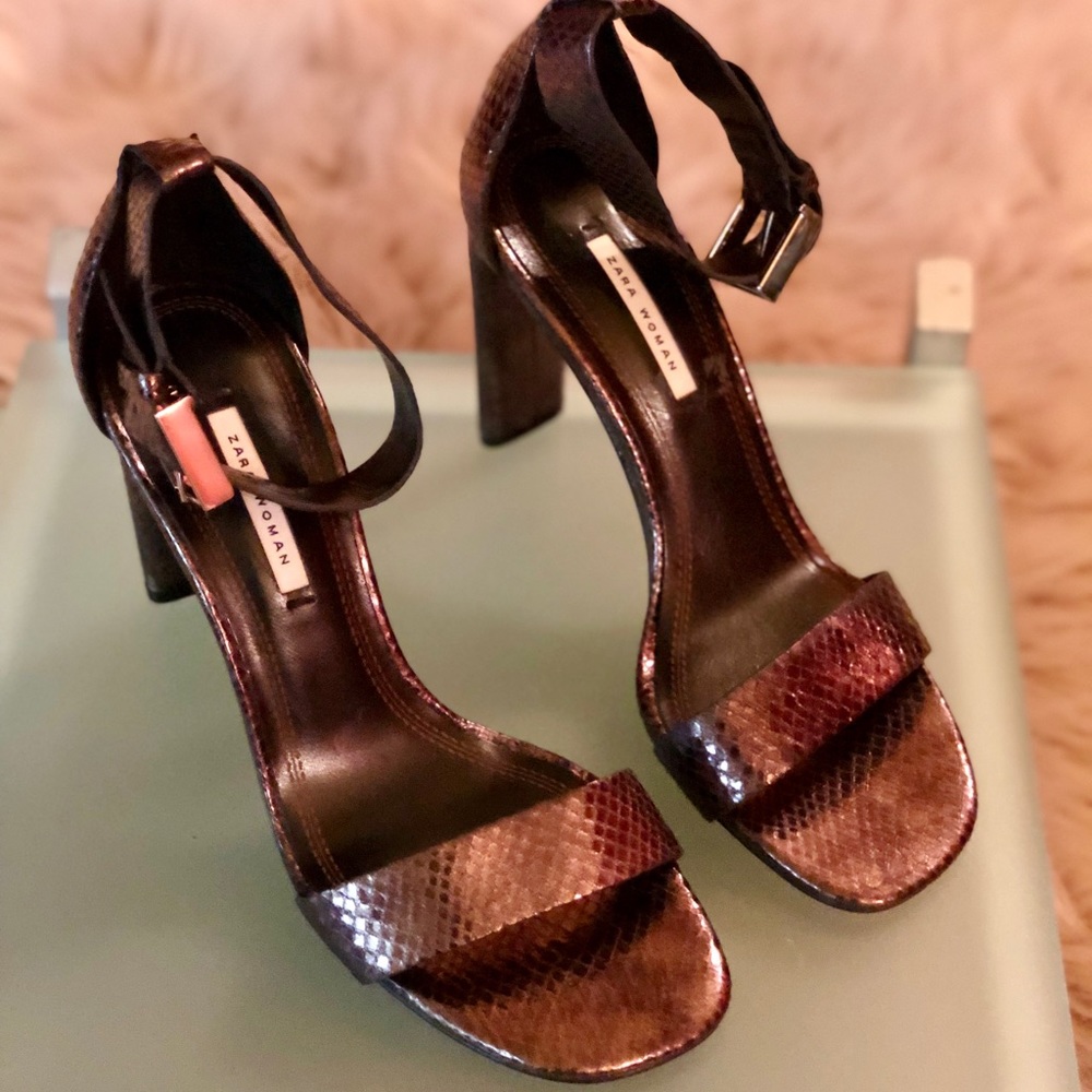Zara Snake Embossed Leather Sandal - Picture 3 of 7